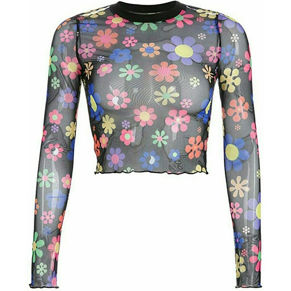 Mesh Flower Power Y2K 90s Style Top baby doll - Picture 9 of 9